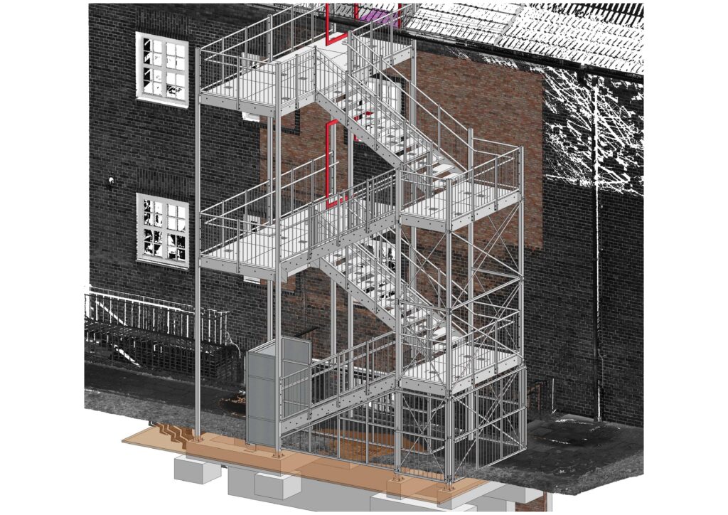 3D Visualisierung der geplanten Notausgangstreppe